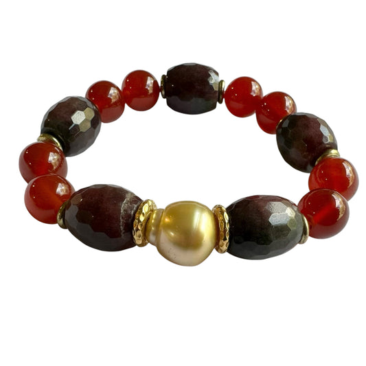 Bracelet - 12mm Golden South Sea Pearl on Mixed Gem Beads, 24ct Gold Beads