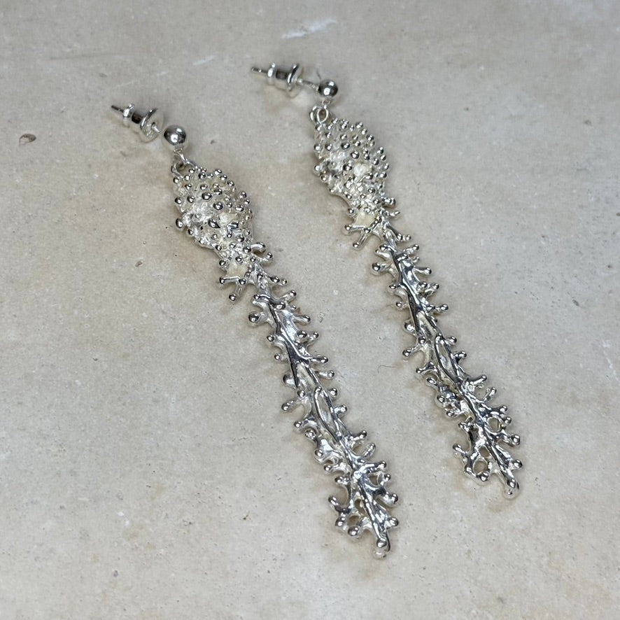Earrings - Anemone, Silver Long Drop