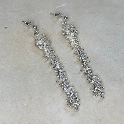 Earrings - Anemone, Silver Long Drop