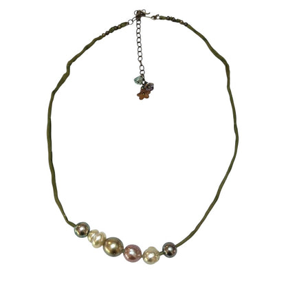 Necklace - Tahitian Pearls on Green Silk