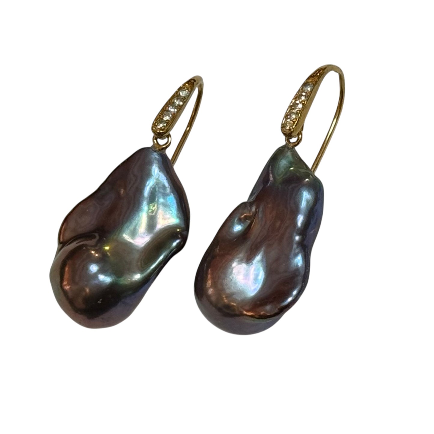 Earrings - Echoes of the Sea Baroque Pearl, 8 Topaz, Yellow Gold Finish