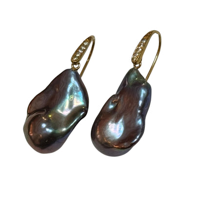Earrings - Echoes of the Sea Baroque Pearl, 8 Topaz, Yellow Gold Finish