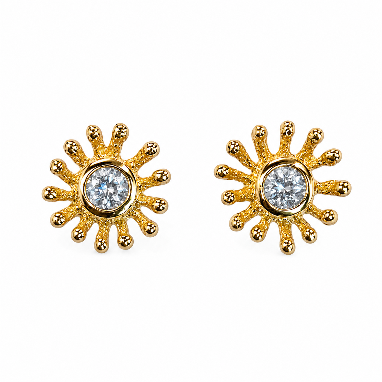 Earrings - Anemone Studs, Blue Topaz with Yellow Gold Finish