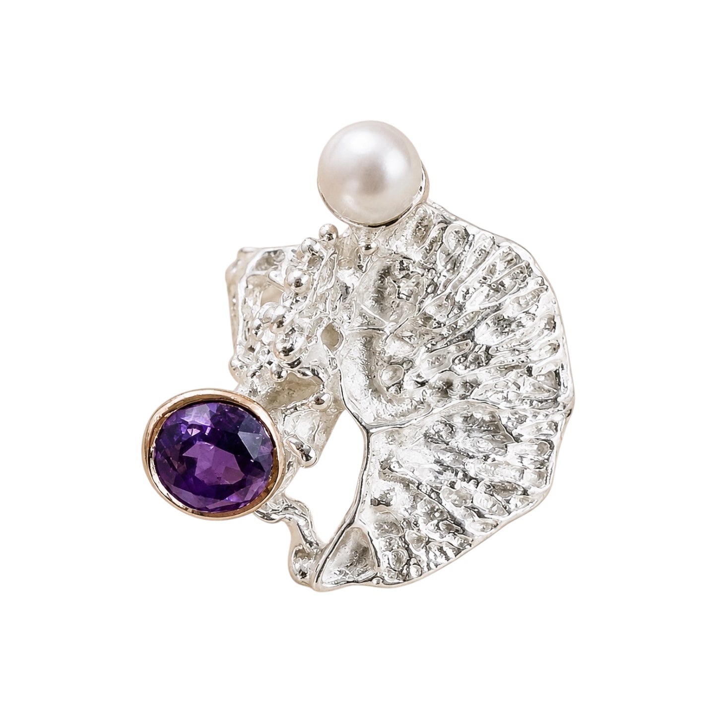 Ring - Coral Garden, Silver with Rose Gold Accents, Freshwater Pearls and Amethyst