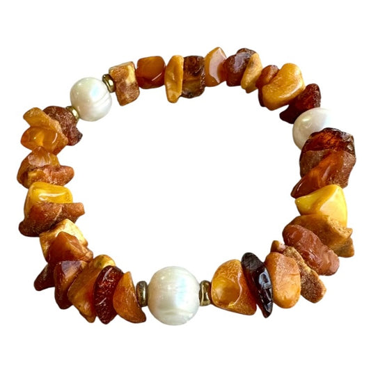 Bracelet - Freshwater Pearl and Natural Baltic Amber