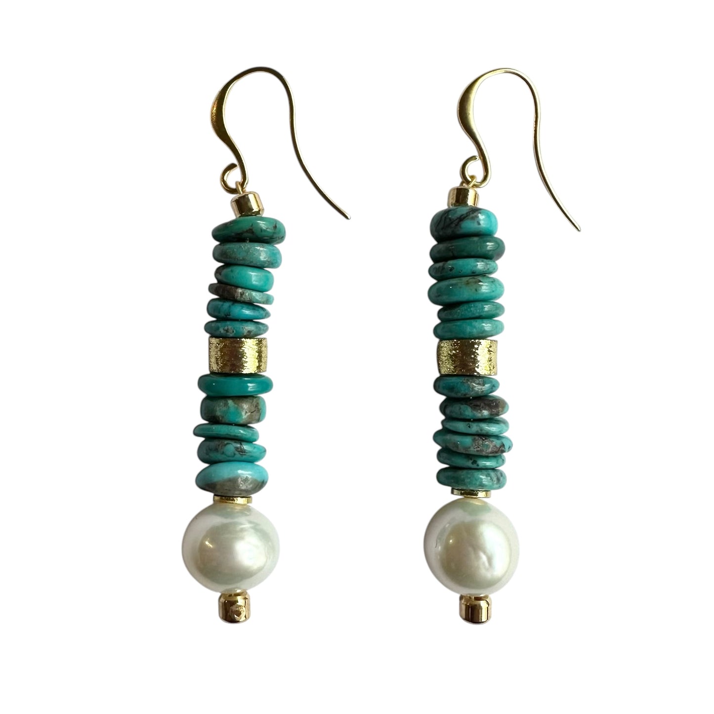 Earrings Freshwater Pearls and Natural Turquoise Stack