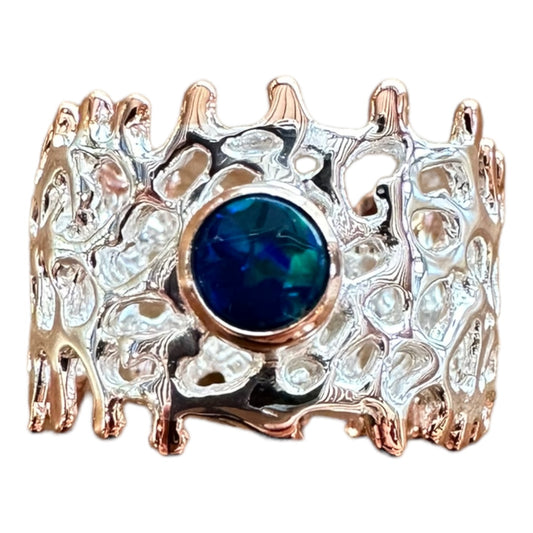 Ring - Fan of the Sea, Sterling Silver, Rose Gold Accents, Australian Opal