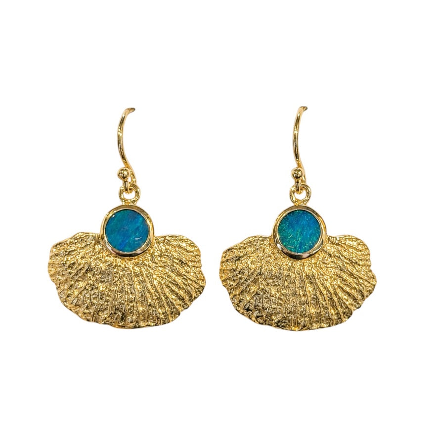 Earrings - Coral Garden Yellow Gold Finish with Australian Doublet Opal