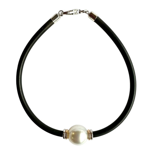 Bracelet - Australian South Sea Pearl 10-11 mm  Sterling Silver & 9Kt Yellow Gold 19 cm Neoprene 3mm