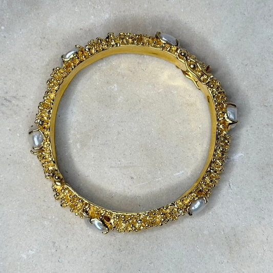 Bangle - Anemone, Yellow Gold, Keshi Pearl and Topaz