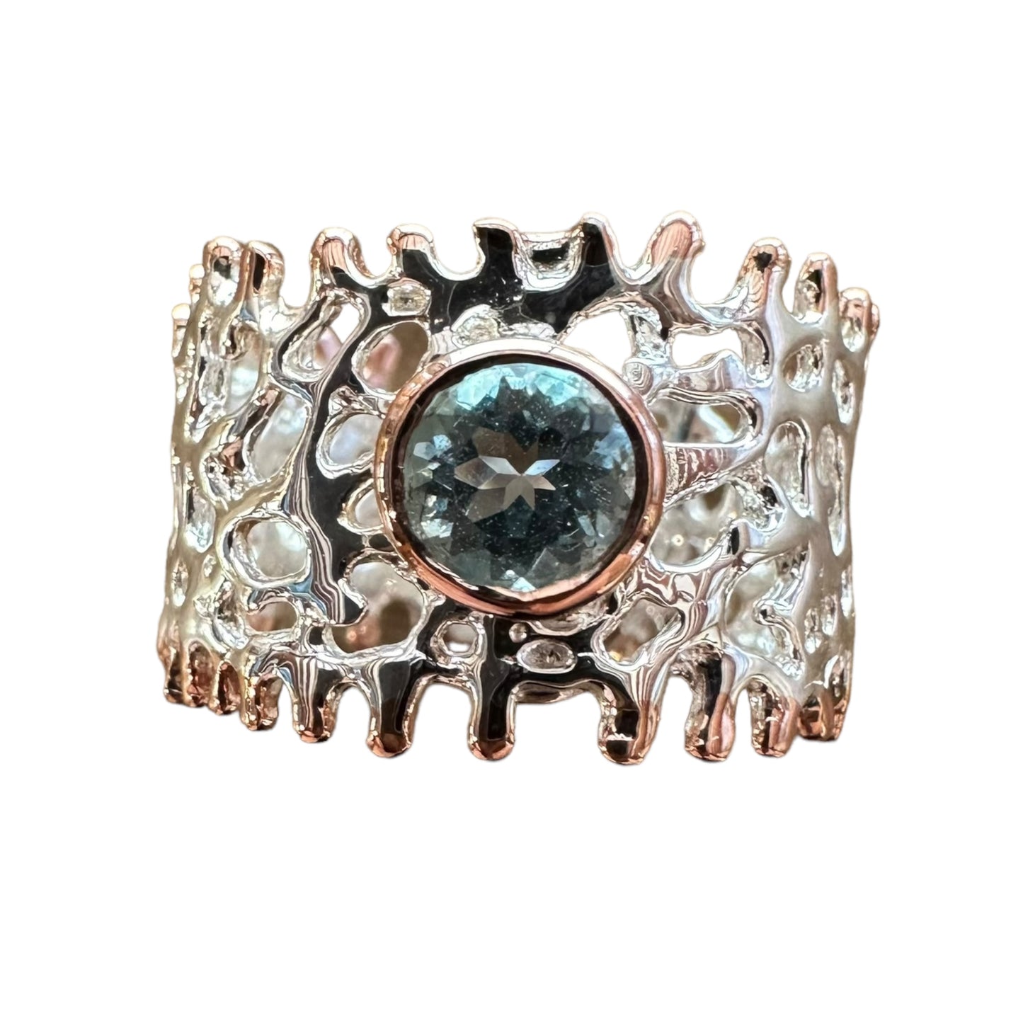 Ring - Fan of the Sea, Sterling Silver, Rose Gold Accents,  Topaz