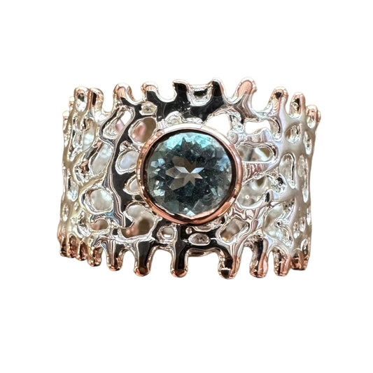 Ring - Fan of the Sea, Sterling Silver, Rose Gold Accents,  Topaz