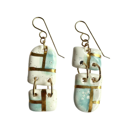 Earrings - Handmade Porcelain Asymmetric  Rectangles
