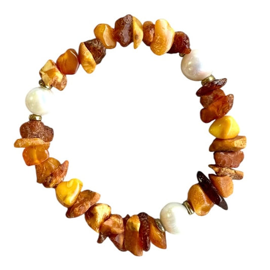 Bracelet - Freshwater Pearl and Natural Baltic Amber
