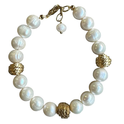 Bracelet - Freshwater Pearl Chez Glass Beads and Matte Gold Plated Findings