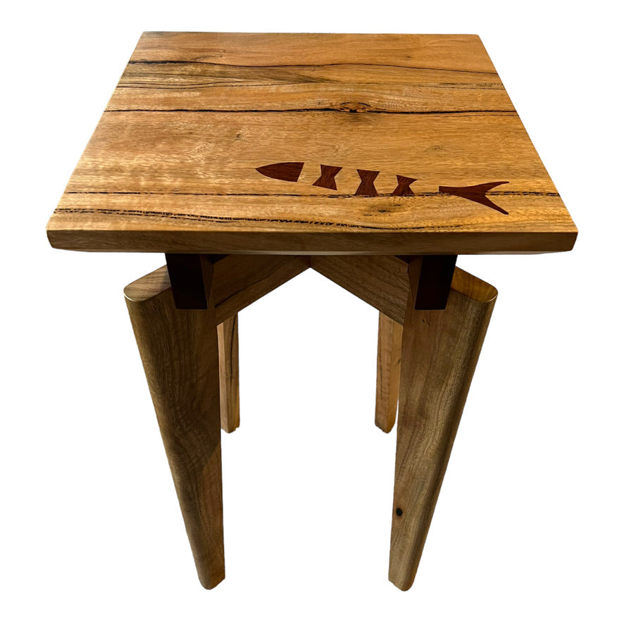 Marri Side Table with Jarrah supports and Fish Design