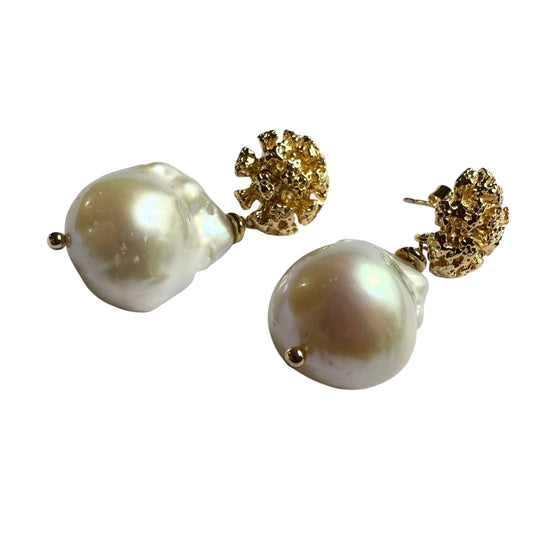 Earrings - Abstract Gold and Baroque Pearls