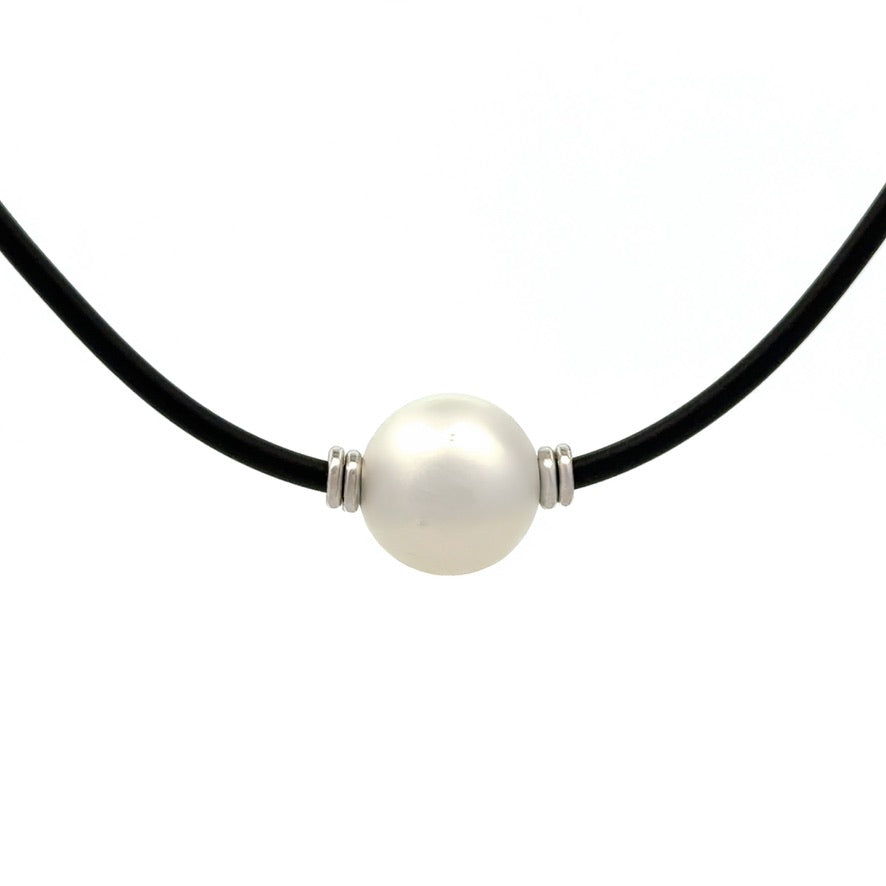 Necklace - Australian South Sea Pearl 11-12 mm Sterling Silver 45 cm Neoprene  2mm