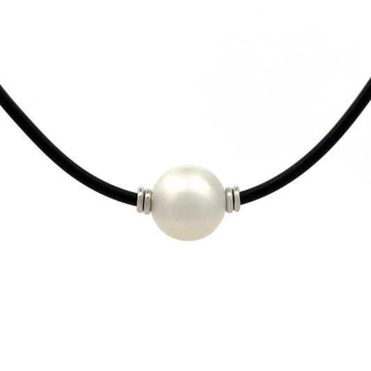 Necklace - Australian South Sea Pearl 11-12 mm Sterling Silver 45 cm Neoprene  2mm