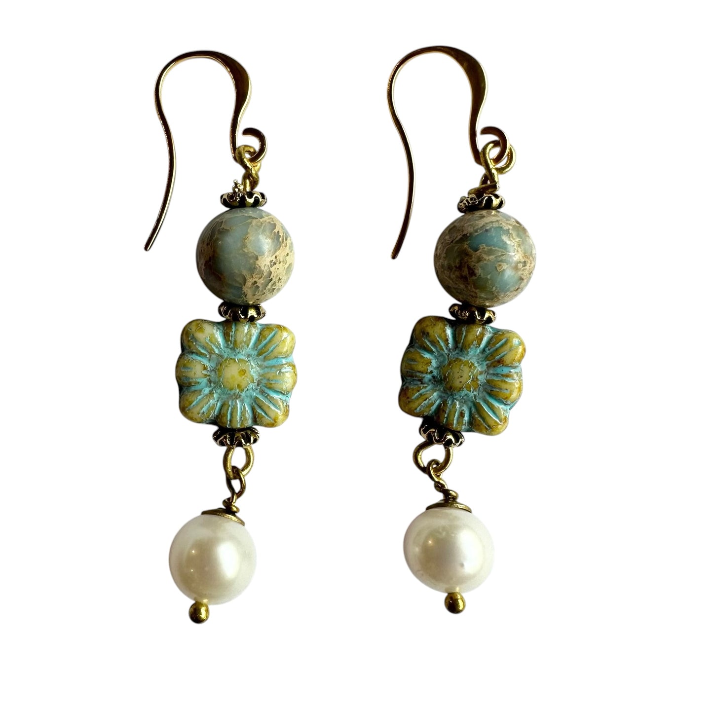 Earrings - Freshwater Pearls (Round) with Chez Glass Beads