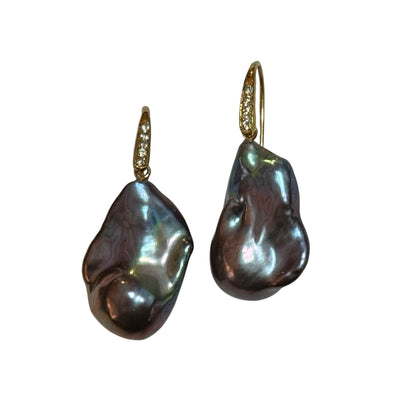 Earrings - Echoes of the Sea Baroque Pearl, 8 Topaz, Yellow Gold Finish