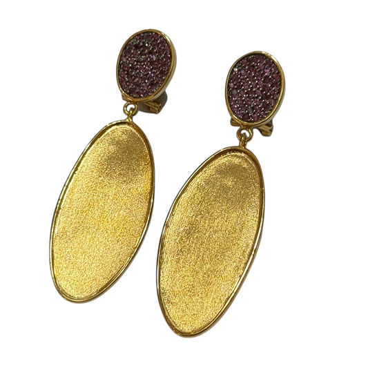 Earrings - Echoes of the Sea Two Section Large Drops, Rhodolite Garnet, Yellow Gold Finish