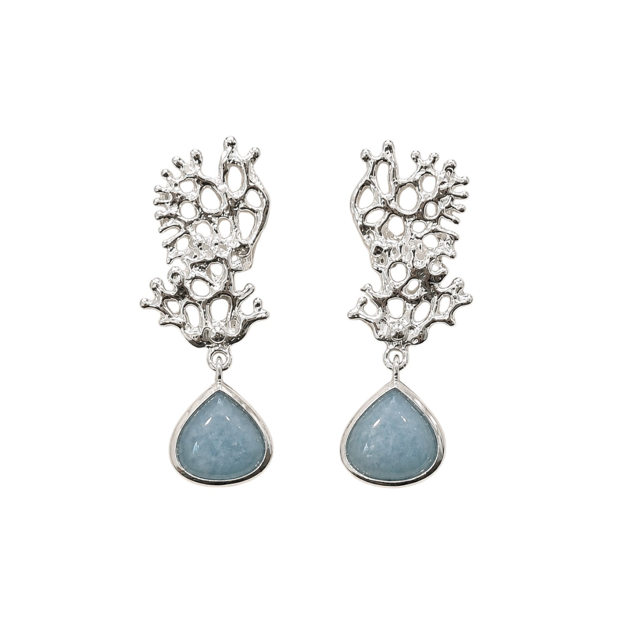 Earrings - Fragments Small, Silver with Aquamarine Teardrop