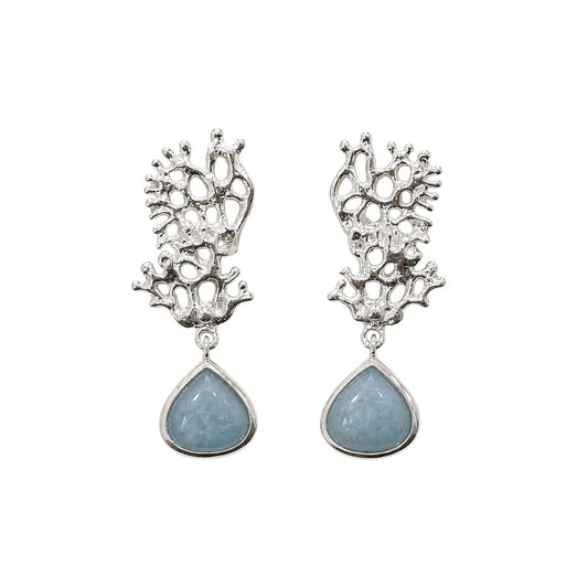 Earrings - Fragments Small, Silver with Aquamarine Teardrop
