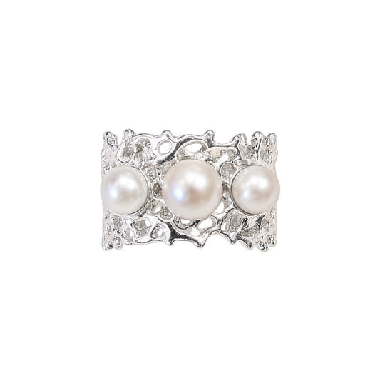 Ring - Fan of the Sea, Silver with 3 Freshwater Pearls