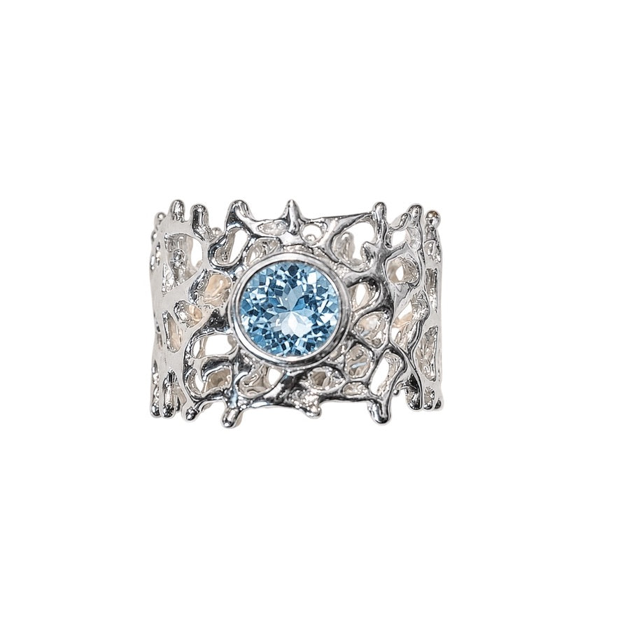 Ring - Fan of the Sea, Silver with Blue Topaz