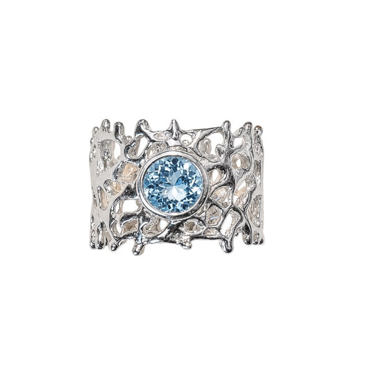 Ring - Fan of the Sea, Silver with Blue Topaz