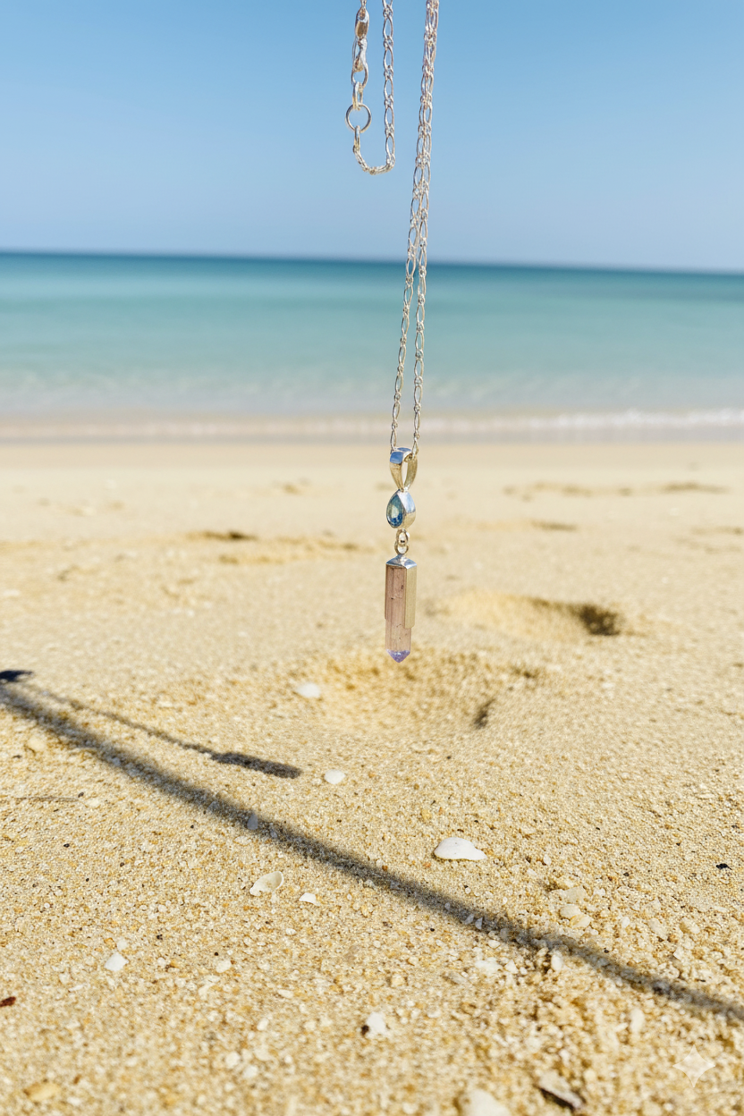 Pendant and Chain - Pink Tourmaline (Rubellite) and Topaz