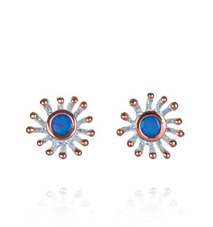 Earrings - Anemone Studs, Doublet Opal with Rose Gold Accents