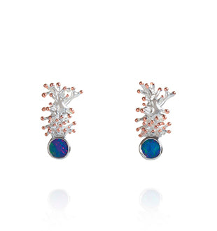 Earrings - Anemone Short Drop, Australian Doublet Opal with Rose Gold Accents