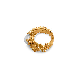 Ring - Anemone, Yellow Gold Finish with Silver Accents, Keshi Pearl and Topaz