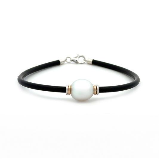 Bracelet - Australian South Sea Pearl 10-11 mm Sterling Silver & 9Kt Yellow Gold 19 cm Neoprene 3mm