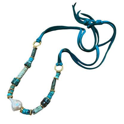 Necklace - Baroque Pearl and Natural Turquoise