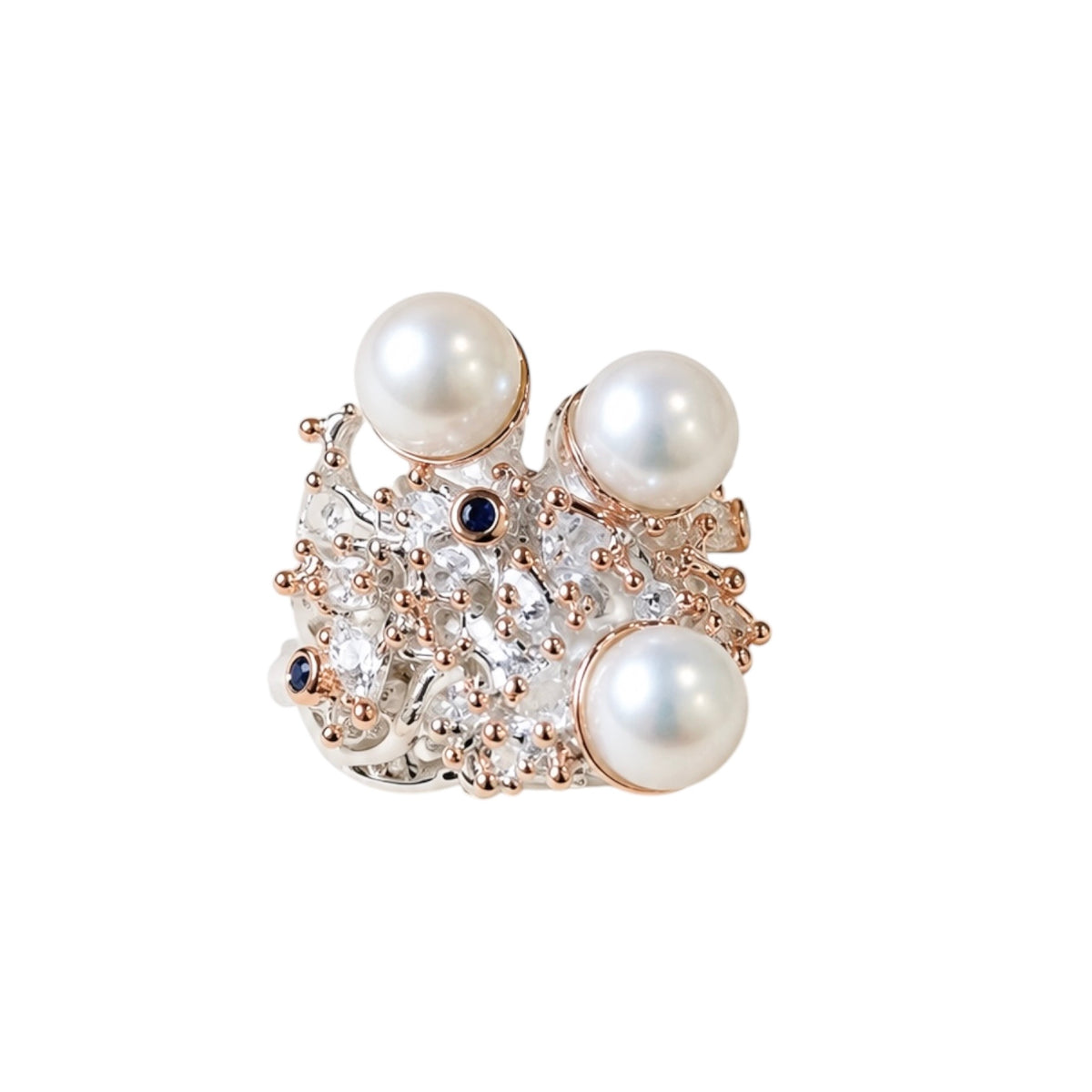 Ring - Jewel of The Sea, Sterling Silver with Rose Gold Accents and White Pearl