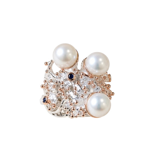 Ring - Jewel of The Sea, Sterling Silver with Rose Gold Accents and White Pearl