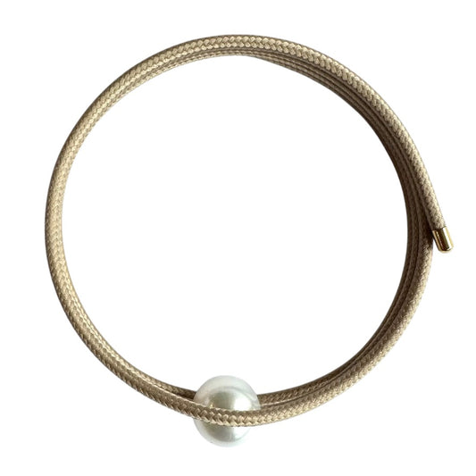 Bracelet - Australian South Sea Pearl Stainless Steel 10-11 mm Magnetic Wrap, Tan/Gold Ends