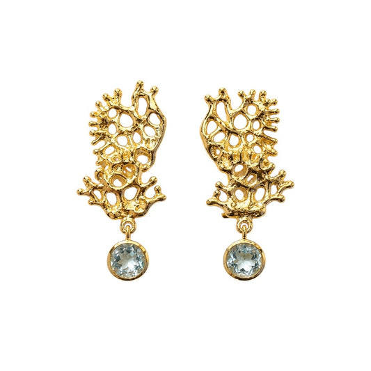 Earrings - Fragments Small, Yellow Gold Finish and Blue Topaz