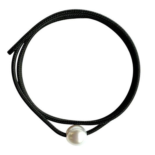Bracelet - Australian South Sea Pearl, Stainless Steel 9-10 mm Magnetic Wrap, Black/Black Ends