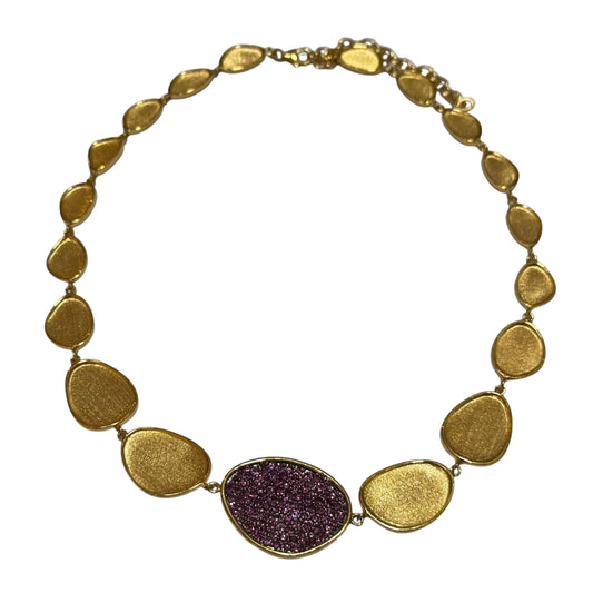 Necklace - Echoes of the Sea Large Link, Rhodolite Garnet, Yellow Gold Finish