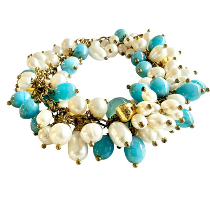Bracelet - Freshwater Pearls and Blue Java Glass