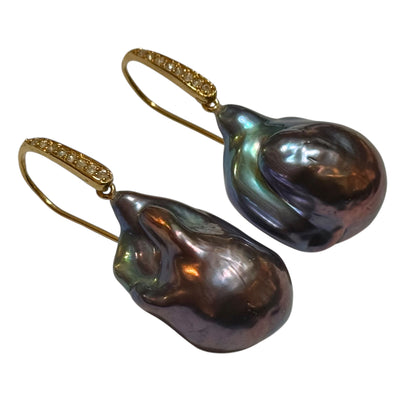 Earrings - Echoes of the Sea Baroque Pearl Drops, 16 Topaz, Yellow Finish