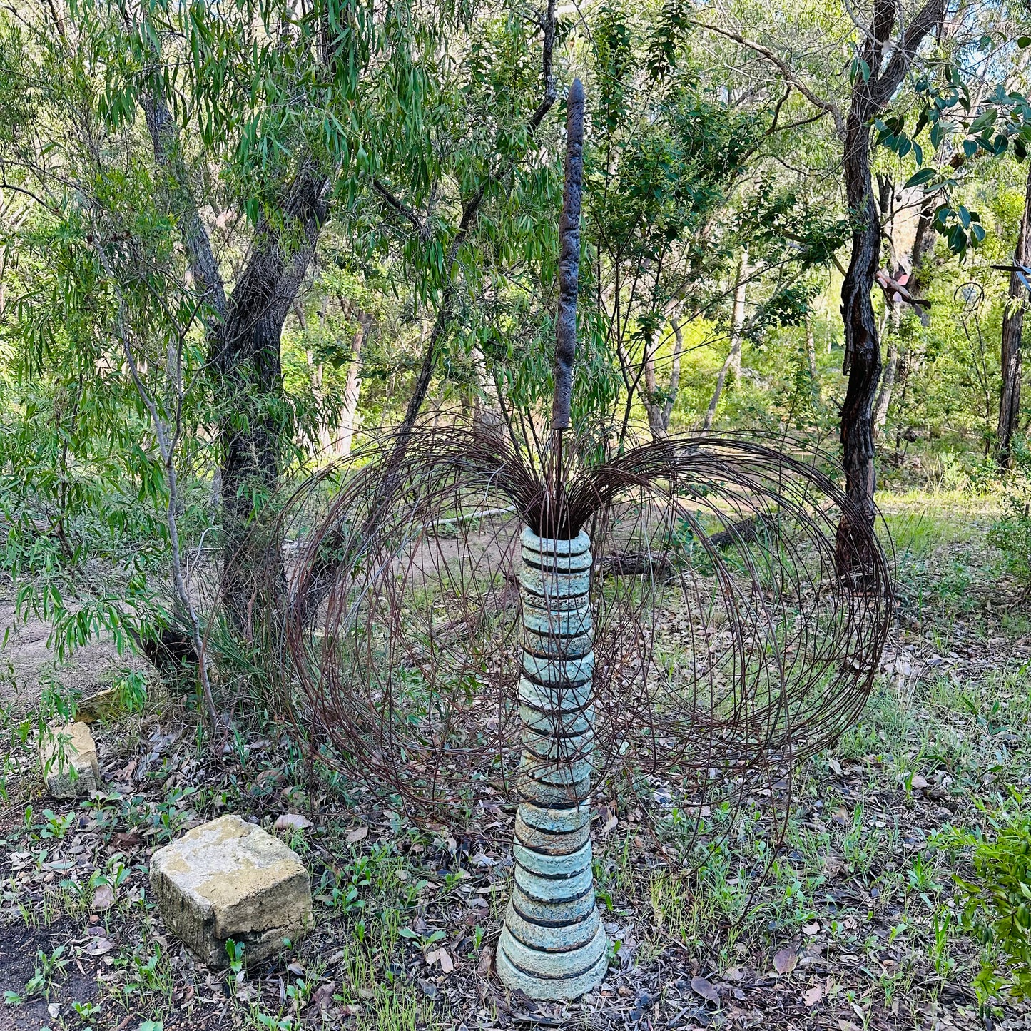 Grass Tree, Green Ceramic & Wire