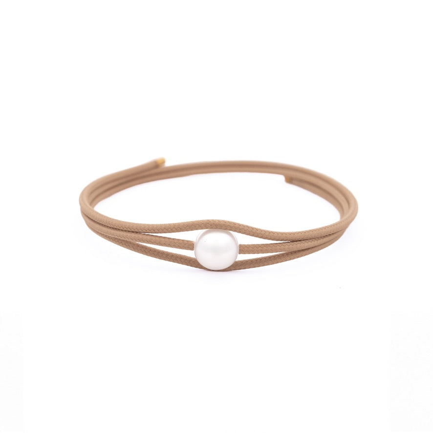 Bracelet - Australian South Sea Pearl Stainless Steel 10-11 mm Magnetic Wrap, Tan/Gold Ends