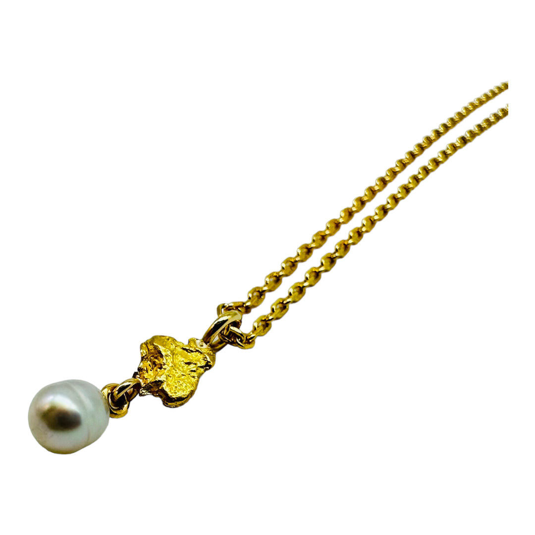 Necklace - Natural Gold Nugget from WA Goldfields and Keshi Pearl