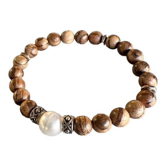 Bracelet Sandalwood and Pearl Silver