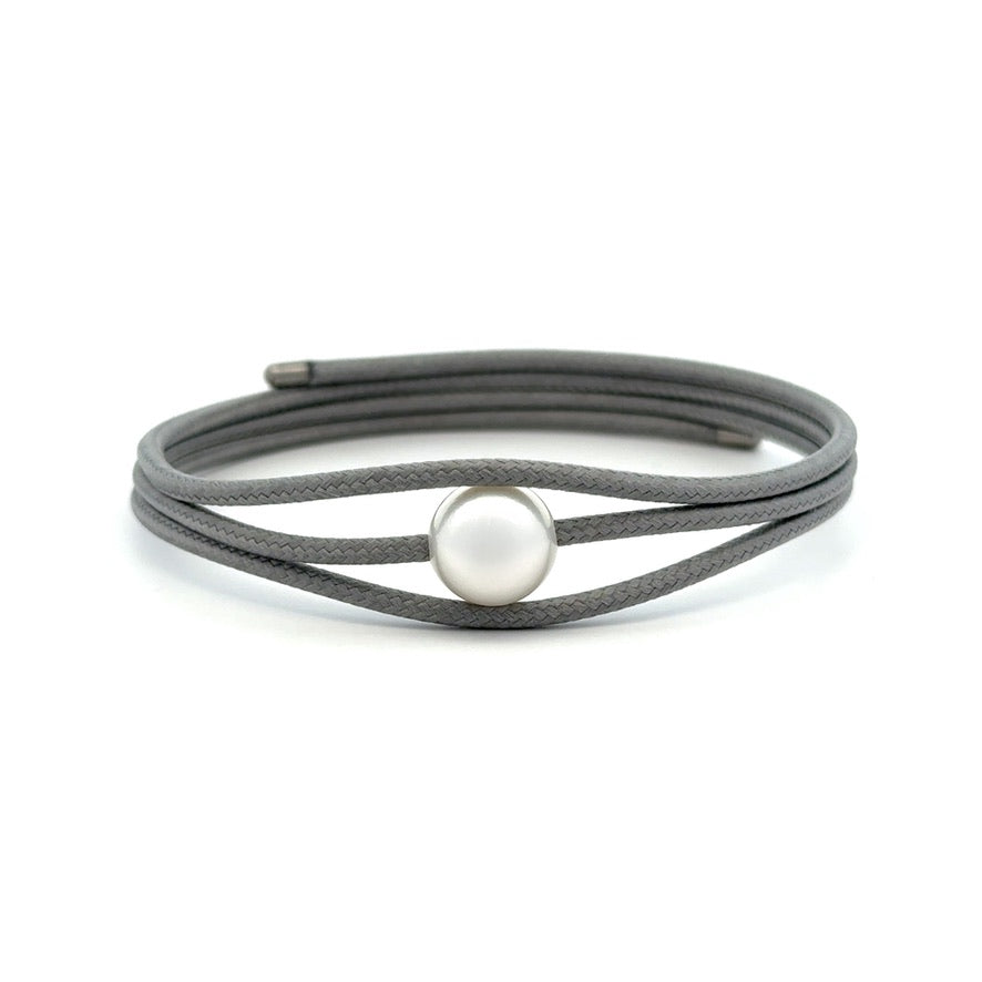 Bracelet - Australian South Sea Pearl 9-10 mm Stainless Steel Magnetic Wrap, Grey/Silver Ends